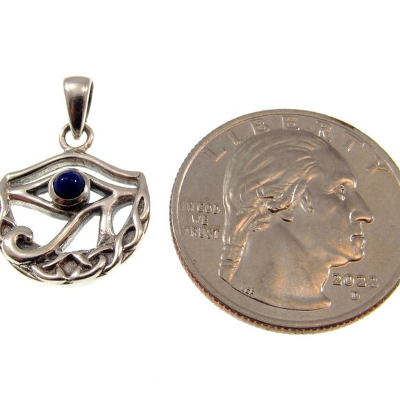Solid 925 Sterling Silver Eye of Horus With Celtic Crescent Moon Pendant, Lapis - Picture 2 of 5